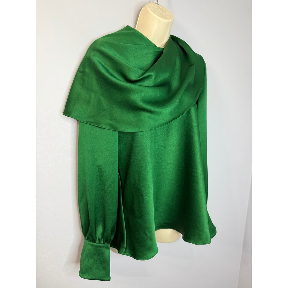 The Fold Ocana Satin Long Sleeve Blouse Deep Emerald Women's 14 New Elegant - Picture 13 of 13